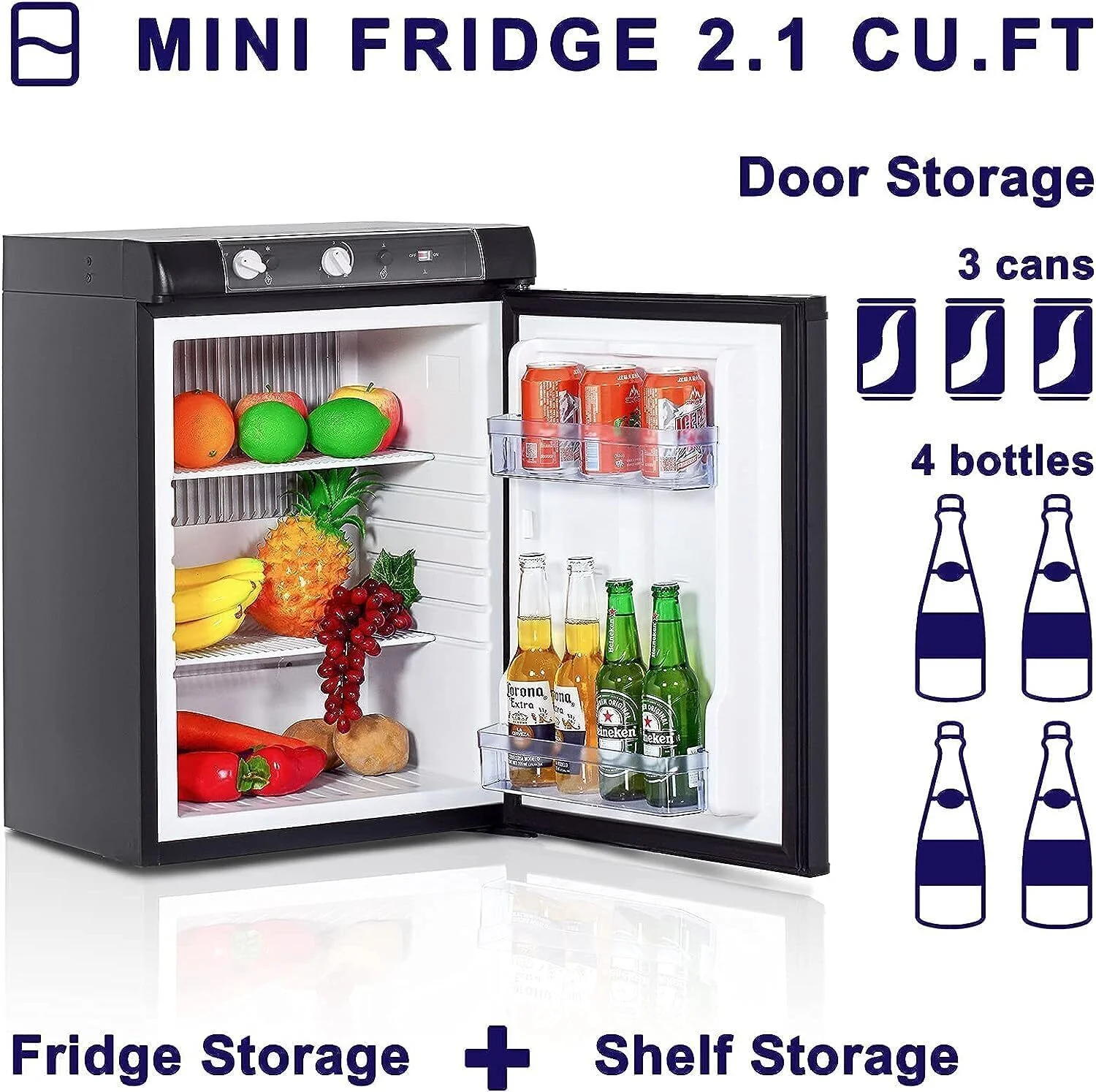 Techomey  Fridge 2.1 Cu Ft AC/DC/LPG Refrigerator Propane Gas RV Compact Camper Mini Fridge