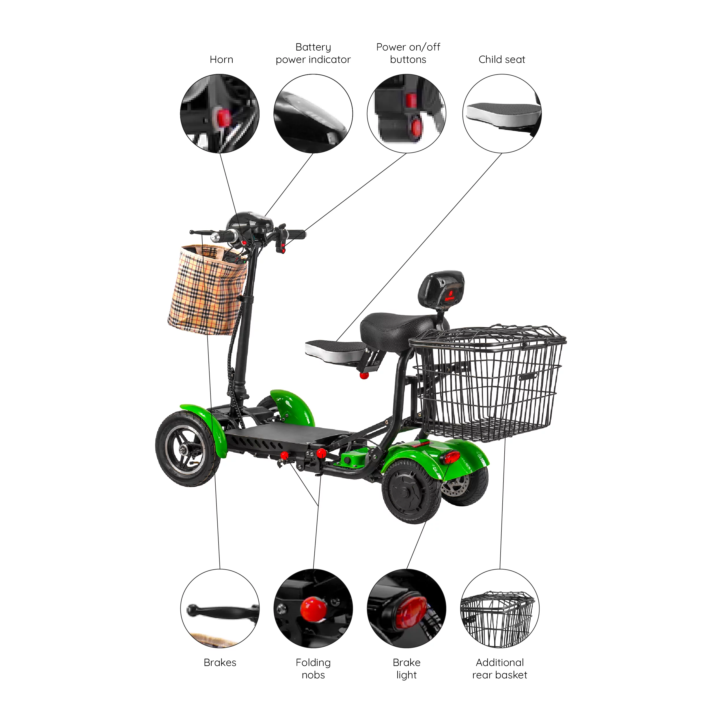 Bangeran Electric Mobility Scooter, 4 Wheel Foldable Portable, Up to 12 Miles - Blue