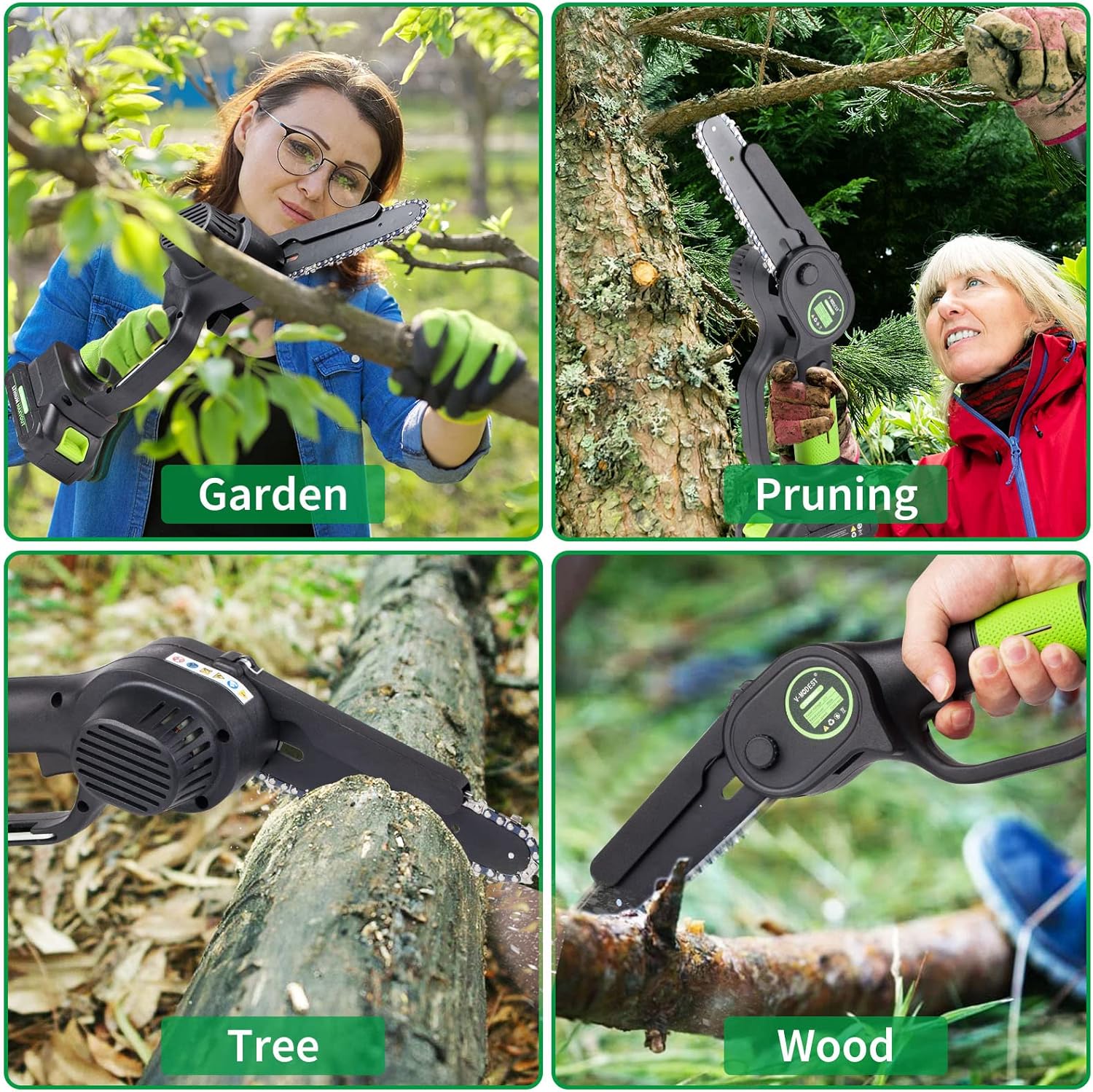 Mini Chainsaw 6 Inch 4 Inch Cordless, V-MODEST Upgraded One-Handheld Electric Chainsaw Brushless Motor with 2 Rechargeable Battery,3 Chains,Security Lock Design for Wood Cutting Trimming Pruning