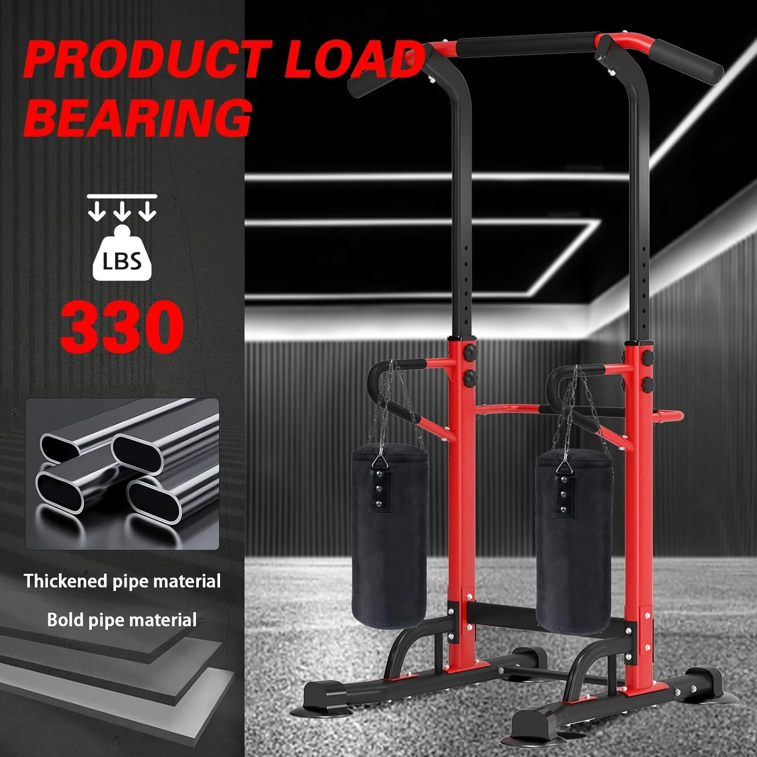 SOGES Height Adjustable Power Tower Dip Stands Pull up Bar Strength Training for Home Gym Black