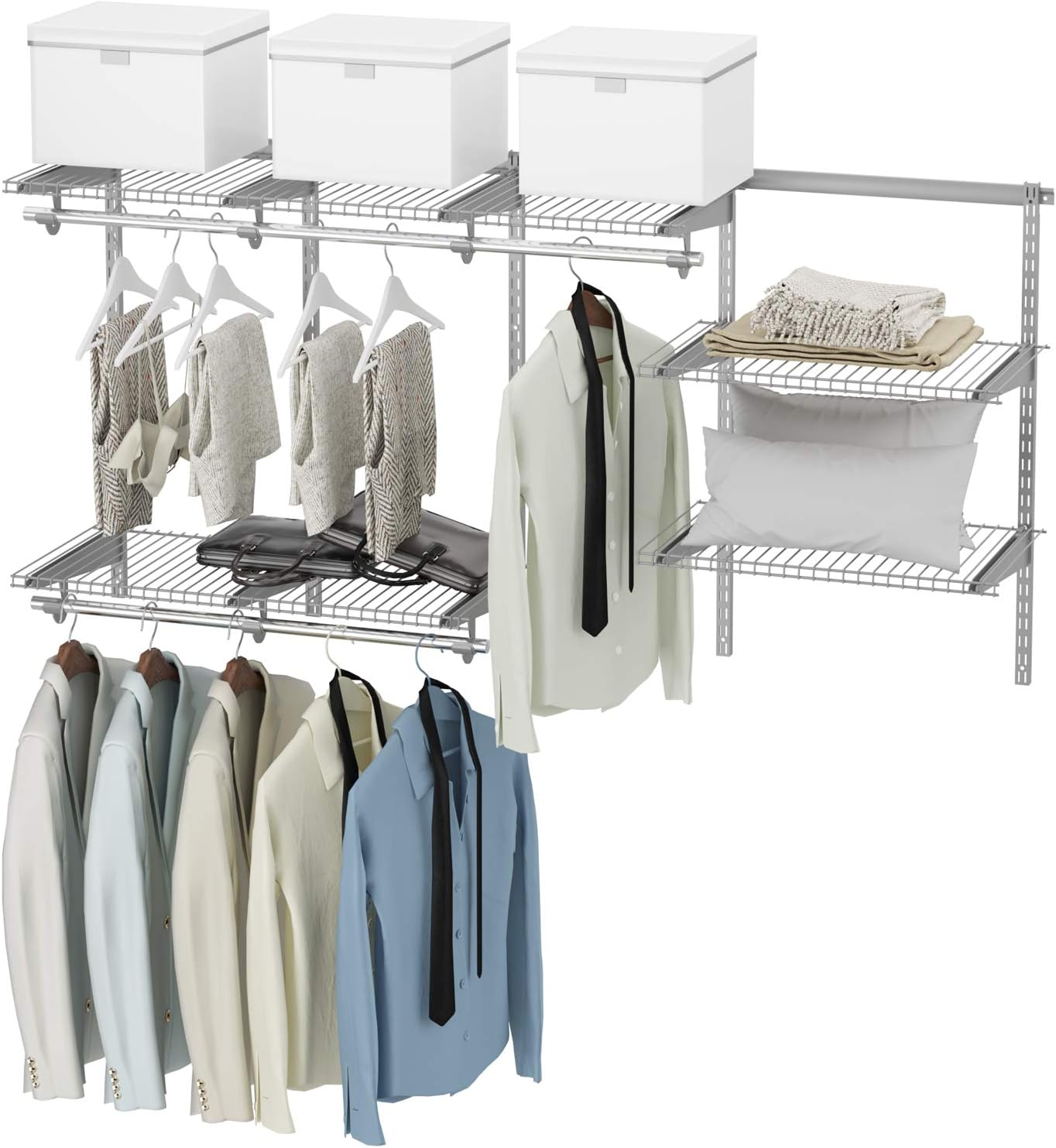 Tangkula 4 to 6 FT Custom Closet Organizer System Kit, Wall-Mounted Storage Organizer with Wire Shelving and Hanging Rods, Adjustable Closet Organizer Kit, Configurations Custom Closet for Bedroom