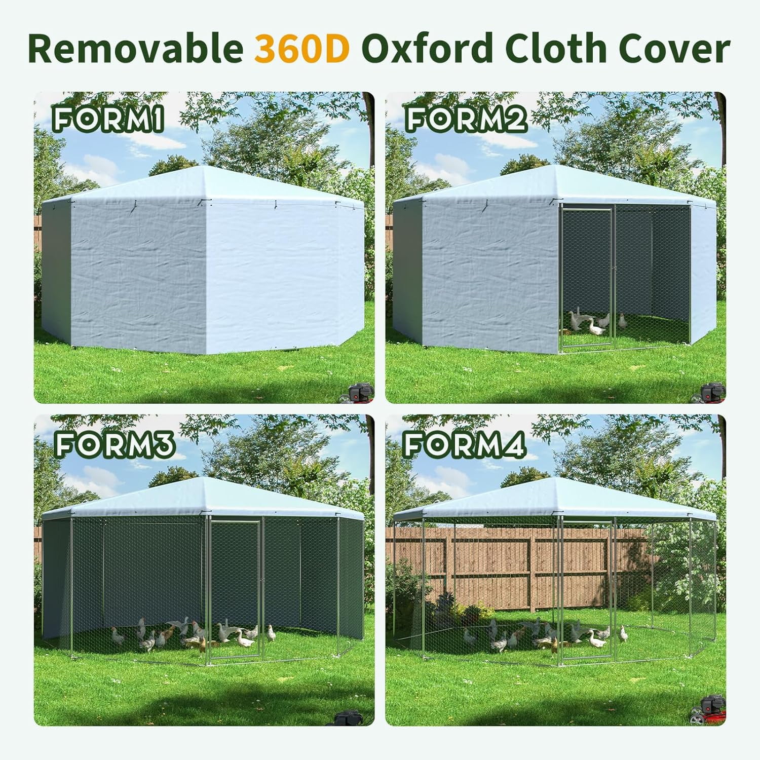 DAKITO Chicken Coop,Large Metal Chicken Run Pen Suitable for All Seasons,Walk in Chicken Coops for 6/10 Chickens,Hexagonal Chicken House with Waterproof & Anti-UV Cover for Backyard