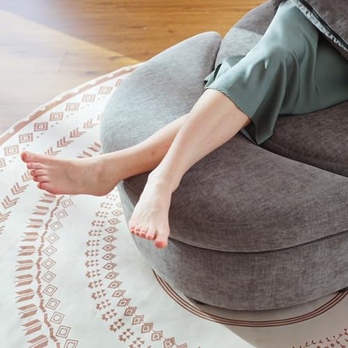 Chair and A Half with Ottoman, 360° Swivel Accent Barrel Chair Modern Comfy Round Reading Sofa Swivel Chairs Circle Lounge Chair for Bedroom Living Room w/4 Pillow Lower Seating Heigh (White, Large)