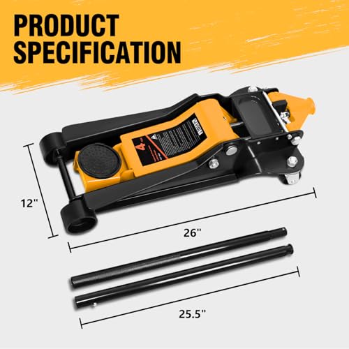 DNA MOTORING Floor Jack 3 Ton (6000 lbs) Capacity, Fast Lift Service Jack Low Profile Steel Heavy Duty Hydraulic Car Jack, Lifting Range 3"-20", Black, TOOLS-00475-BK