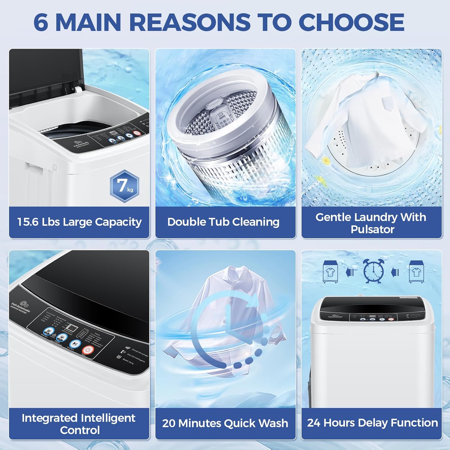 Nictemaw Portable Washing Machine 15.6Lbs Capacity 2.1 Cu.ft Portable Washer and Dryer Combo with 10 Programs and 8 Water Level Selections Compact Washer Machine for Apartments, Home, Dorms, Rv
