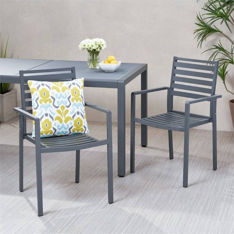 Noble House Cape Coral Outdoor Aluminum Dining Chair in Gunmetal Gray (Set of 2)