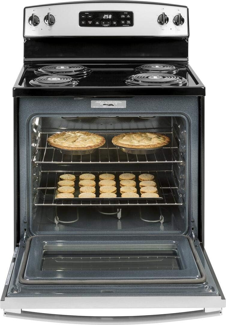 GE JB258RMSS 30 Freestanding Electric Range with 4 Coil Elements 5.3 cu. ft. Oven Capacity Self-Cleaning Oven Storage Drawer in Stainless Steel