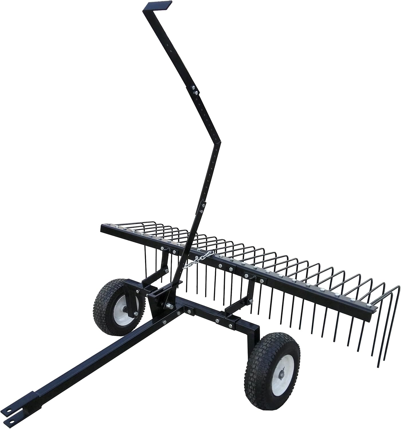 Yard Tuff 60 Inch ATV Tow Behind Durable Corrosion Resistant Steel Landscape Rake with 12 Inch Wheels and Lift Handle for Pine, Straw, Leaves, & Grass, Black, YTF-60PSR