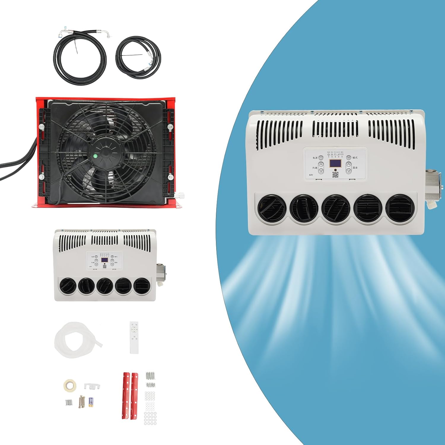 Truck Cab Air Conditioner 12V AC Fits Semi Trucks Bus RV Caravan Crane Excavator 11000 BTU Mini Split Air Conditioner for Commercial Vehicles Trailers