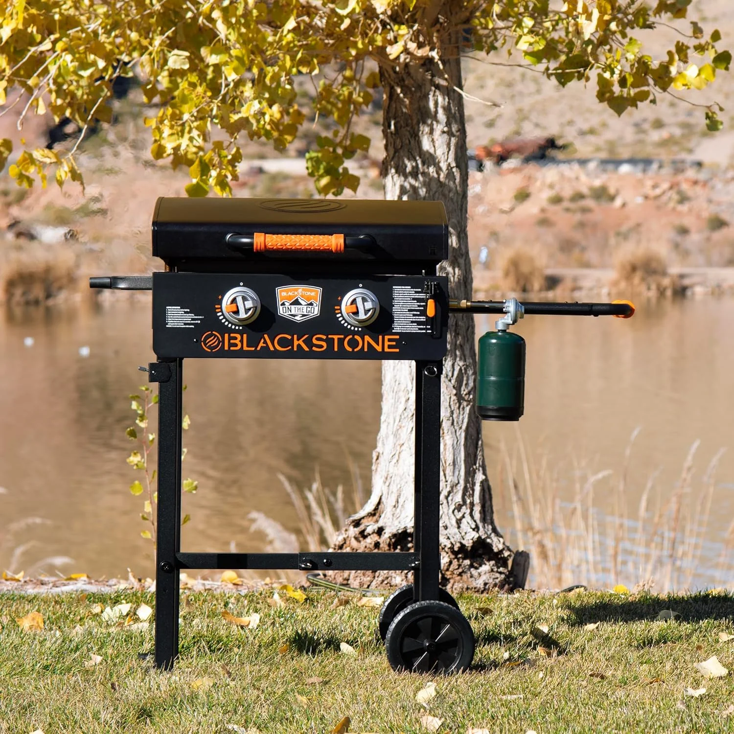 22 inch Blackstone Griddle with Hood, and Grill Stand, Outdoor Flat Top Grill Propane Portable Gas Grill, BBQ Grill with Blackstone Accessories, Seasoning, and Wholesalehome Gloves & Cloth Included