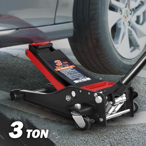 DNA MOTORING Floor Jack 3 Ton (6000 lbs) Capacity, Fast Lift Service Jack Low Profile Steel Heavy Duty Hydraulic Car Jack, Lifting Range 3"-20", Black, TOOLS-00475-BK