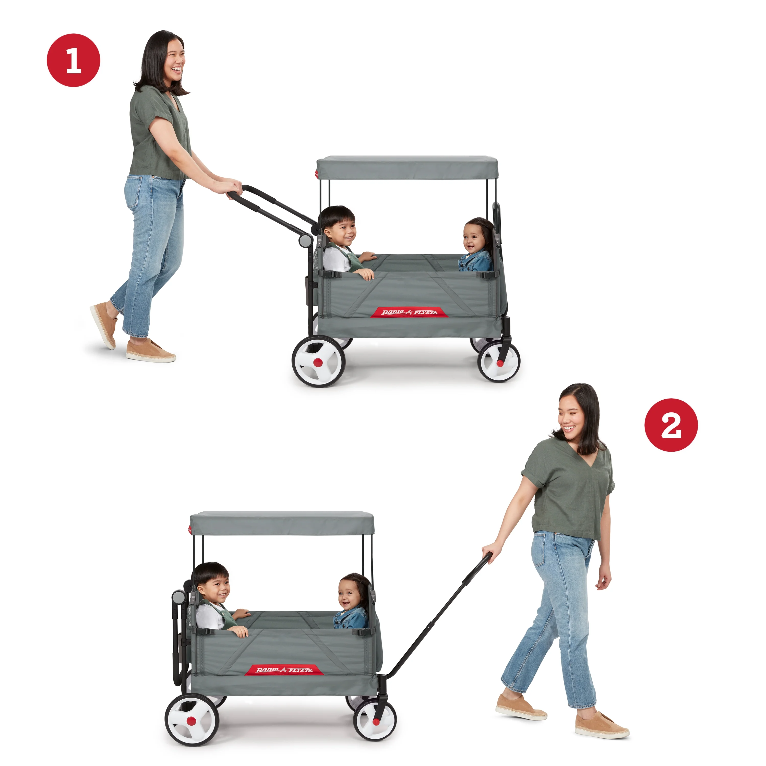 Radio Flyer Compass Stroll ‘N Wagon®, Gray Push and Pull Folding Fabric Wagon, for Kids 1 Year and up