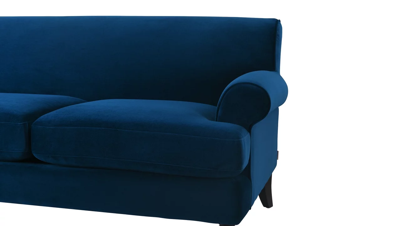 Jennifer Taylor Home Alana Lawson Recessed Arm Sofa Metal Casters, Navy Blue