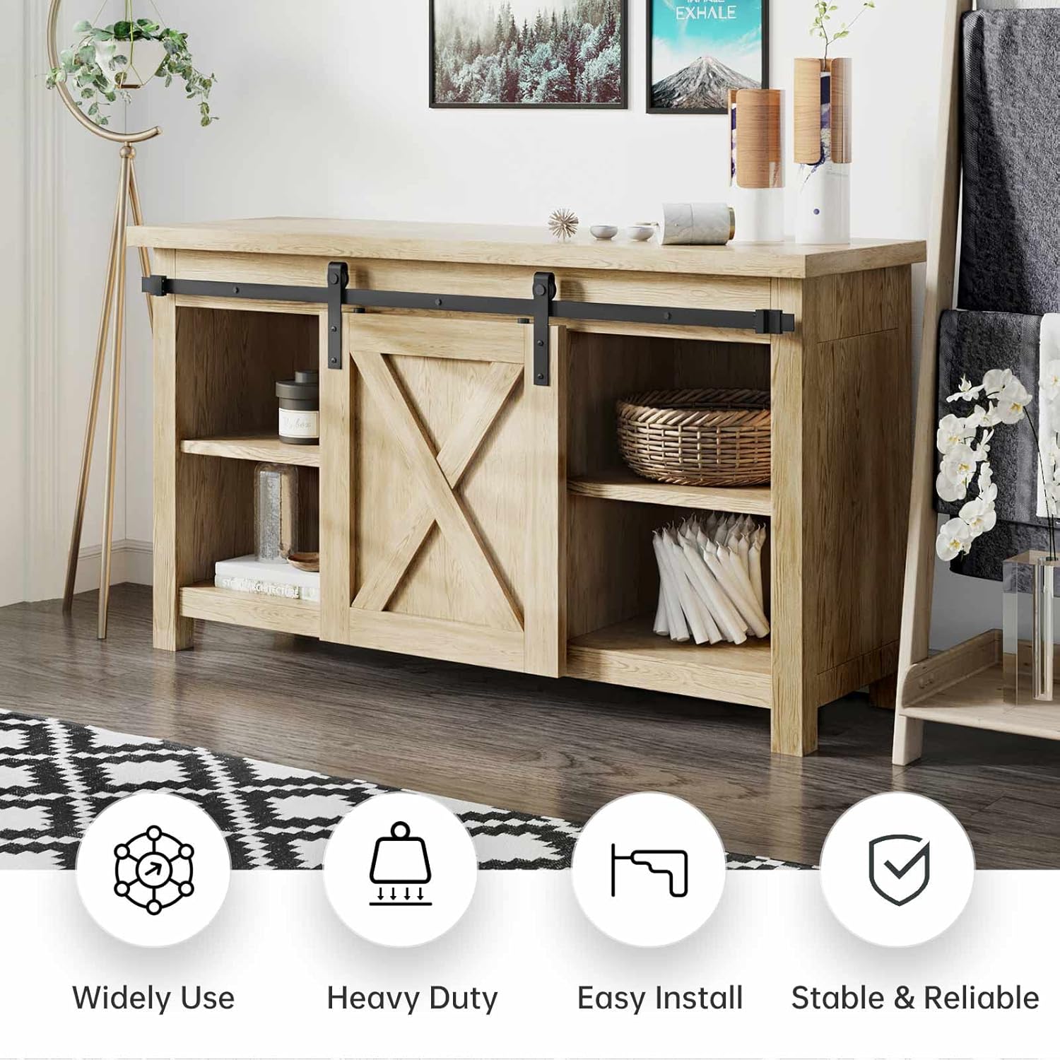 EaseLife 5 FT Cabinet Mini Sliding Double Barn Door Hardware Track Kit,Easy Install,Slide Smoothly Quietly,Apply for Storage Window TV Stand and Other Shielding (No Cabinet)