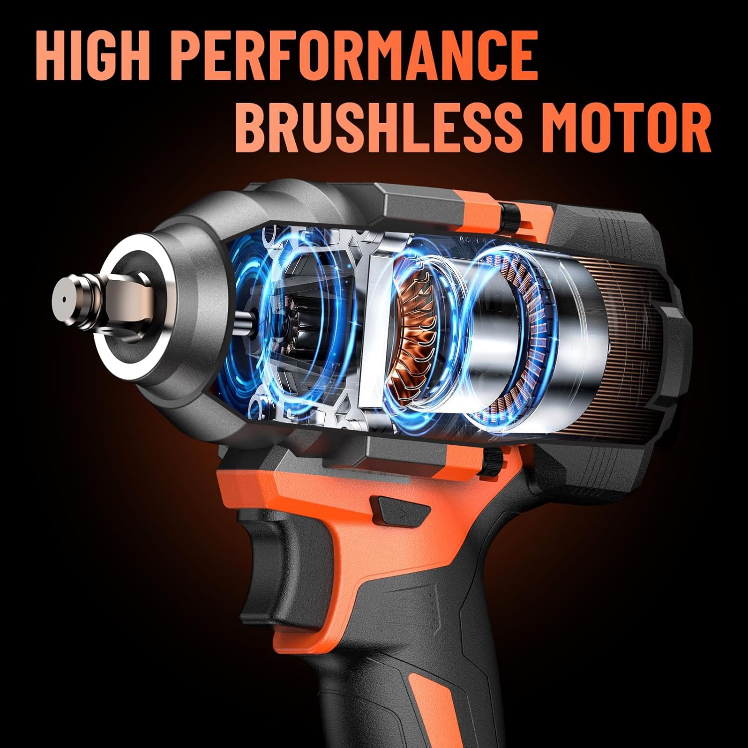Cordless Impact Wrench High Torque 1/2-In 700Ft-lbs（950N.m Brushless Impact Wrench, 21V Electric Impact Wrench w/ 2x 3.0Ah Battery, Fast Charger & 5 Sockets, Power Impact Gun for Car Home