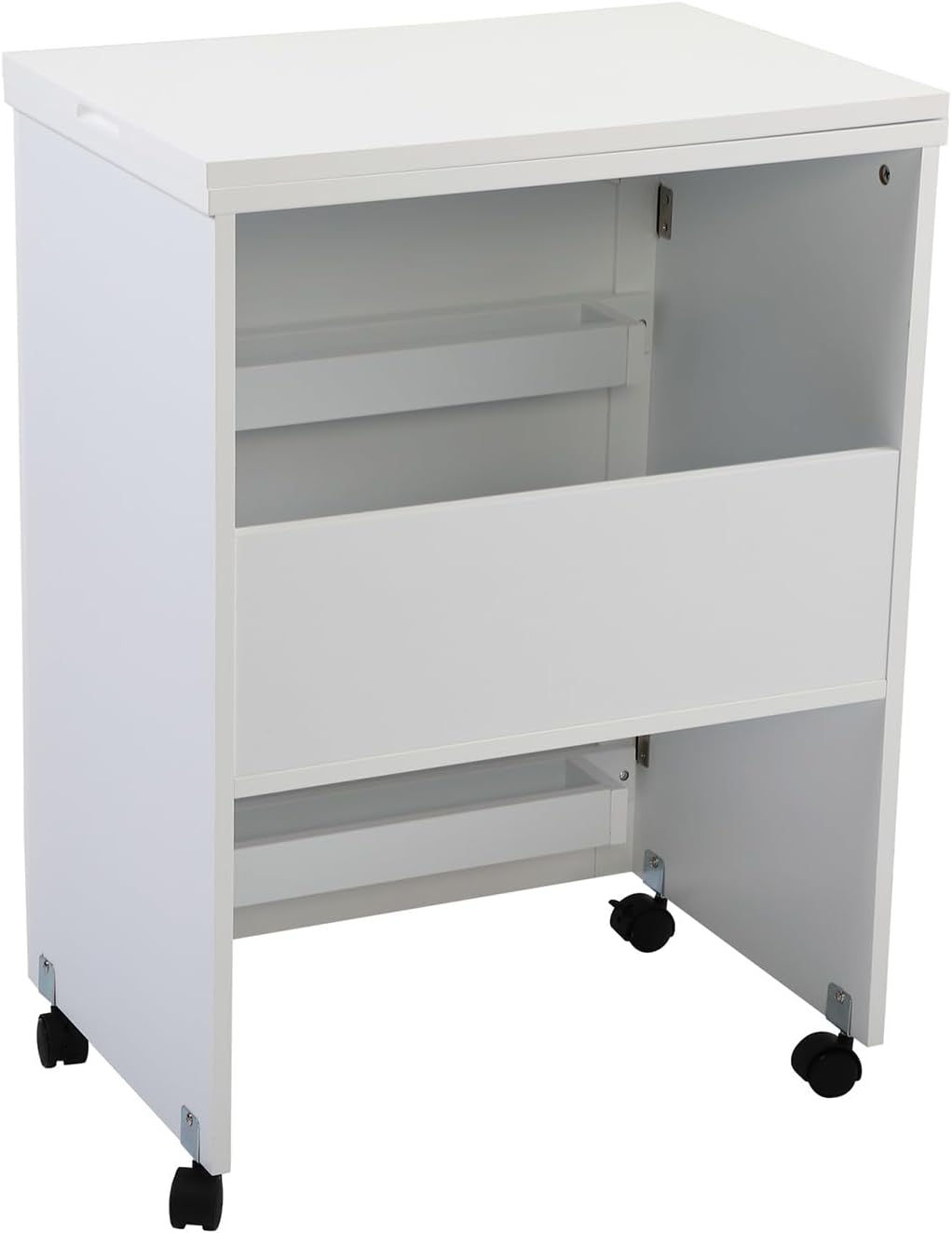 Folding Sewing Craft Cart&Sewing Cabinet Miscellaneous Sewing Kit Art Desk with Storage Shelves and Lockable Casters, White
