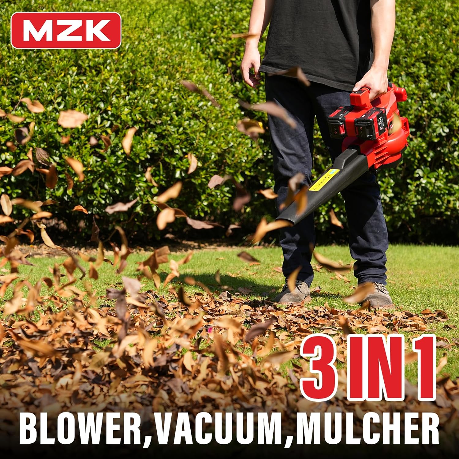 MZK 40V Cordless Leaf Blower, Leaf Vacuum and Mulcher, 3-in-1 Brushless Battery Powered Leaf Blower Kit with Collection Bag, 550CFM Leaf Vacuum for Lawn care(2*4.0Ah Battery and Fast Charger Included)