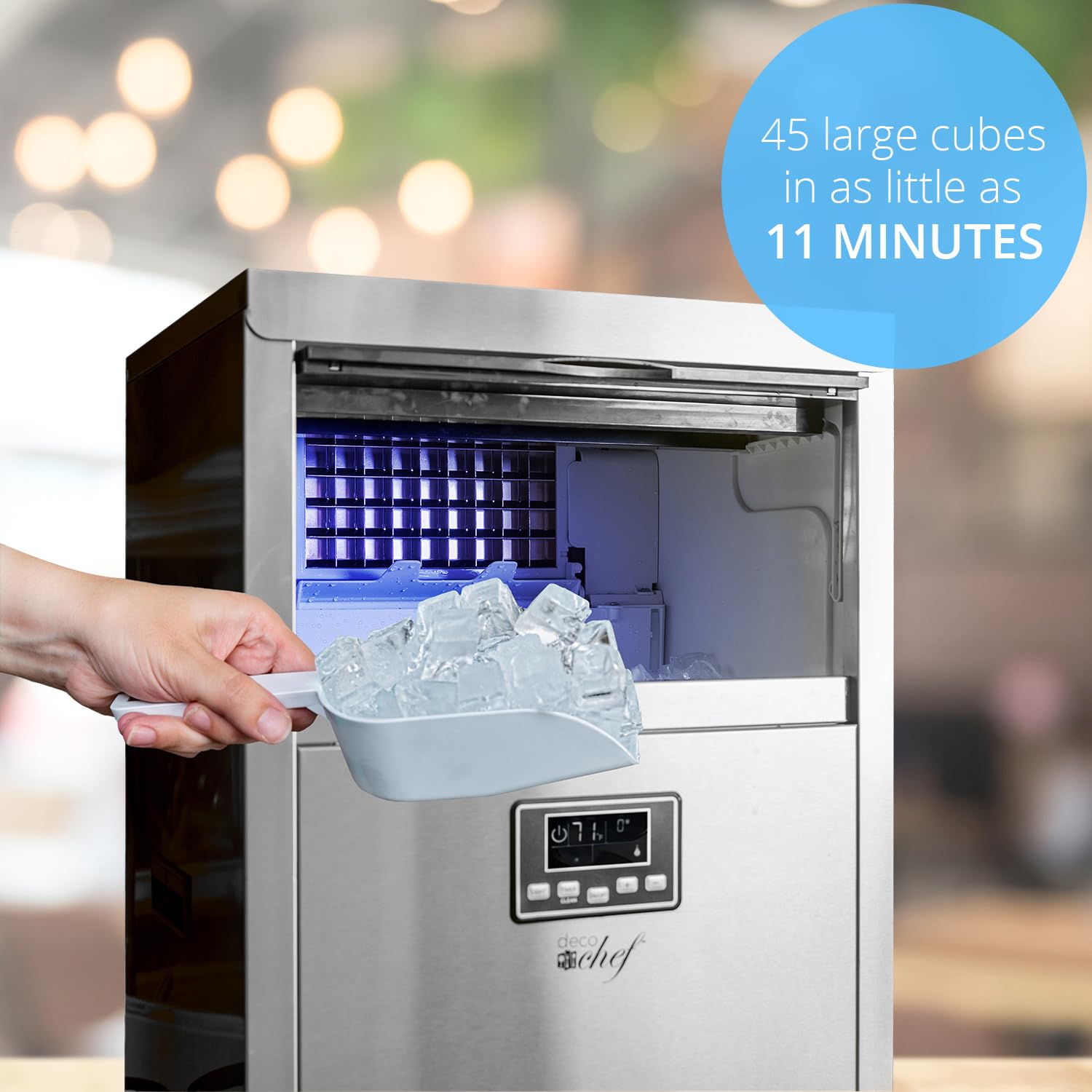 Deco Chef Floor Standing Ice Maker 99lb Every 24 Hours 33lb Storage Capacity Stainless Steel Great for Homes, Basements, Bars, Garages, Pool Houses, Includes Connection Hoses and Ice Scoop