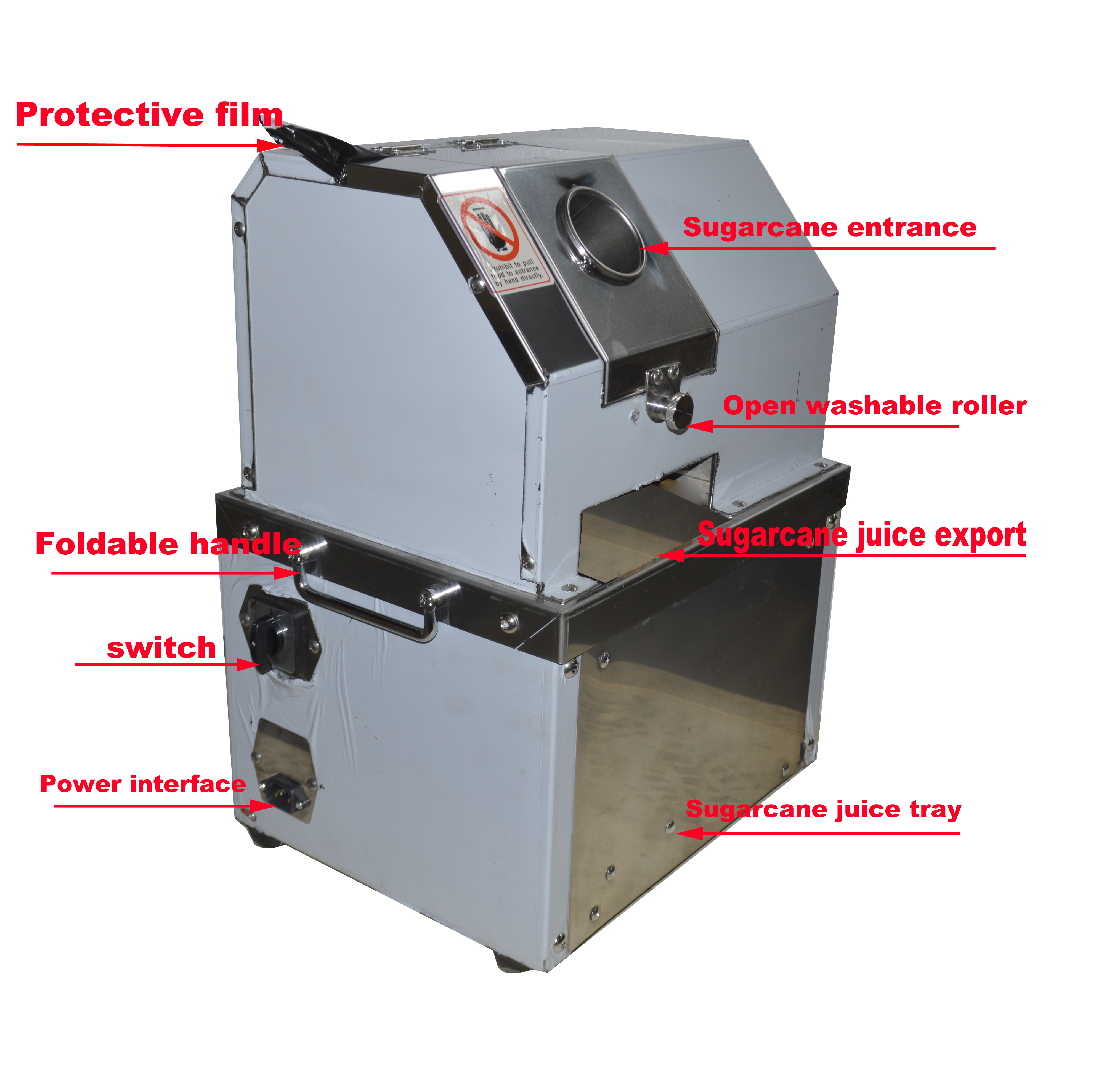 EQCOTWEA Sugarcane Press Electric Sugar Cane Juice Machine for Commercial Stainless Steel