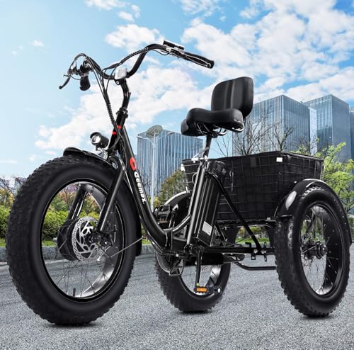 Geemax Electric Tricycle for Adults, 20" x 4.0 Fat Tire Electric Trike, Peak 750W 25MPH 36V 13Ah Lithium Battery UL Certified, Premium 80% Assembled Foldable 3 Wheel Electric Bicycle, Black