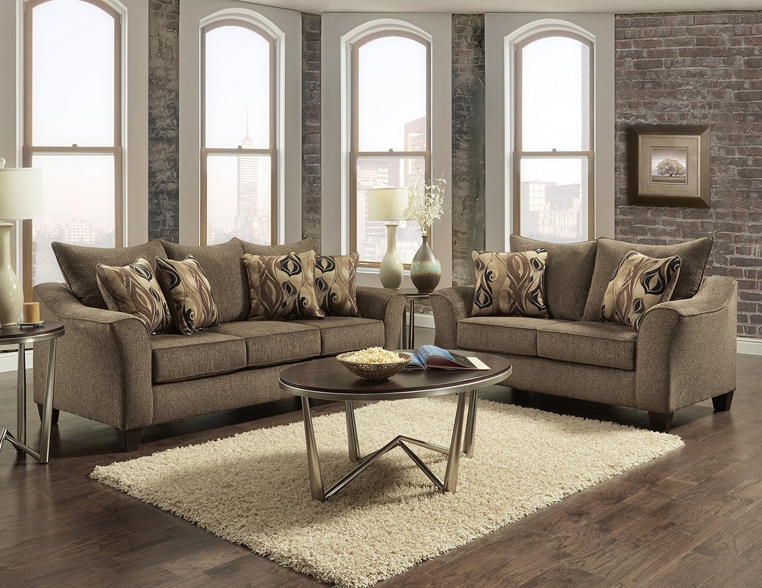 Roundhill Furniture Camero Cafe Sofa, Loveseat & Accent Chair 3 Piece Set