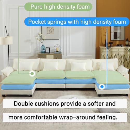 154" Oversized Modern U Shaped Sectional Sofa with Convertible Chaise, Velvet Fabric Comfy Cloud Couch Deep Sectional Sofa with Ottomans for Living Room (Grey, U-Shaped)