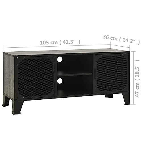 TV Stand Gray 41.3"x14.2"x18.5" Metal and MDF,Modern Industrial Metal and MDF TV Stand with Mesh Doors and Shelf for Living Room Furniture for TV & Media, Entertainment Centers