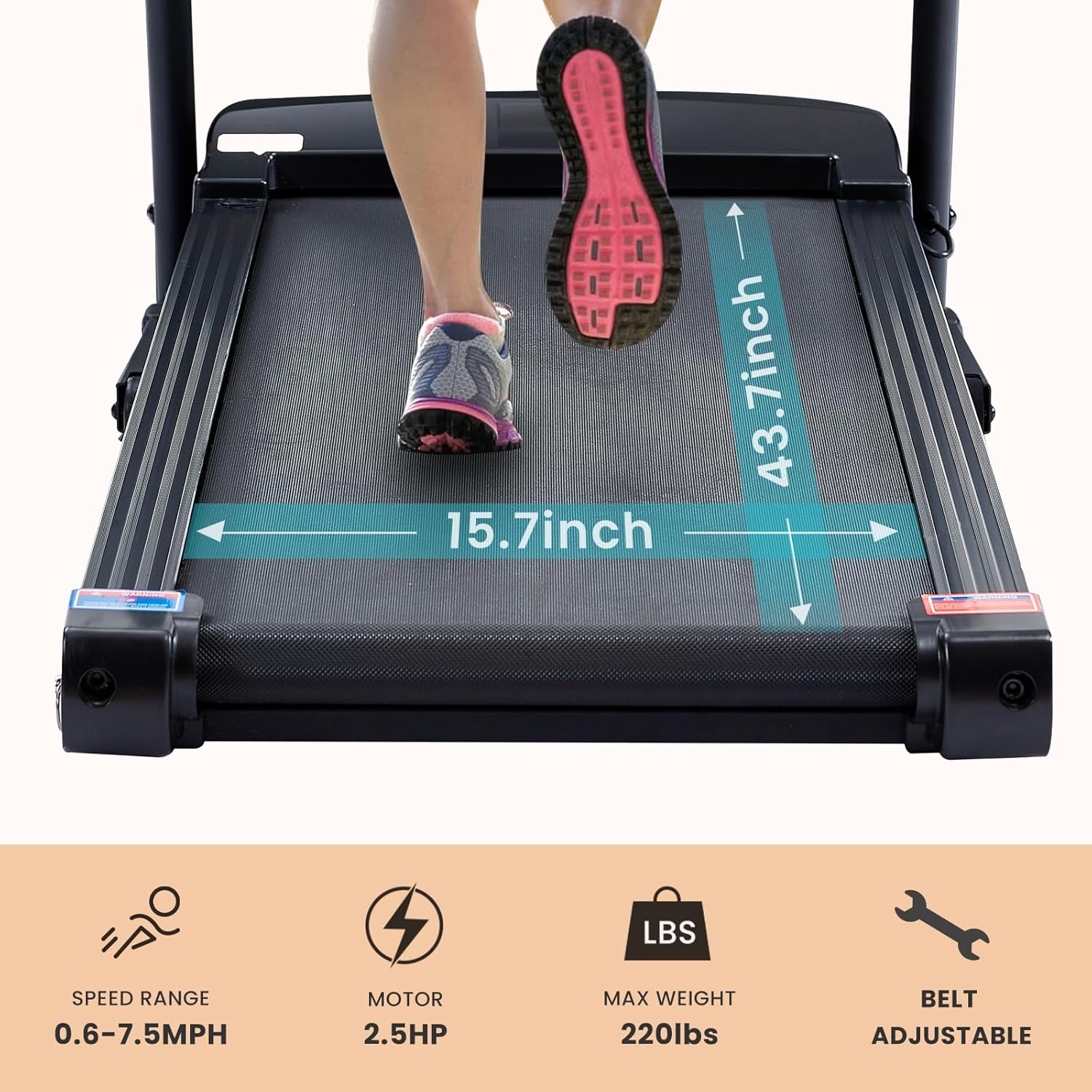 Treadmill - 2.5 HP folding treadmill, easy to move, with 3-speed incline adjustment and 12 preset programs, 3 countdown modes, heart rate, Bluetooth, etc., suitable for home and gym use