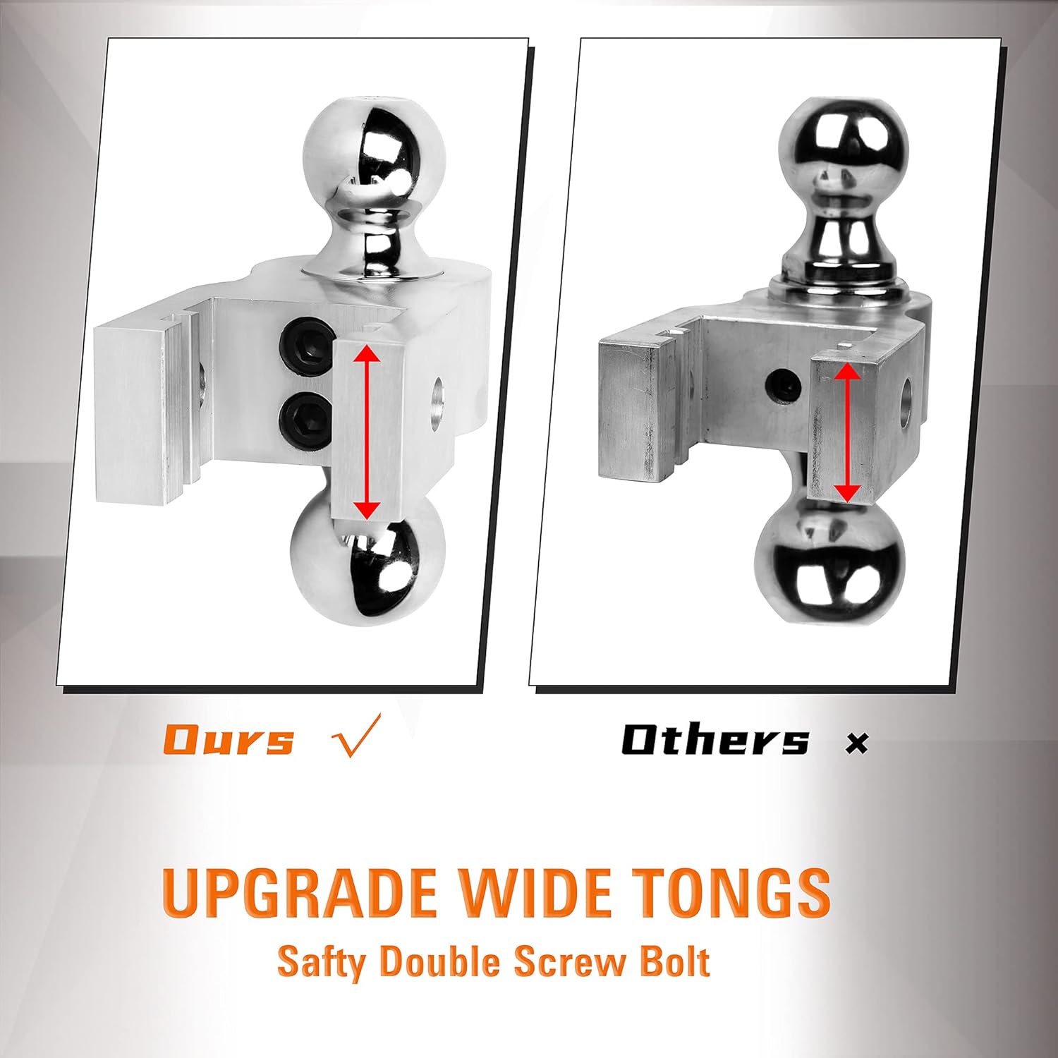 TOLEAD Adjustable Trailer Hitch Ball Mount - 2 Inch Receiver Hitch, 8 Inch Drop/Rise, 2 & 2-5/16 Inch Dual Towing Balls Whith Double Pin Key Locks,12,500 lbs GTW