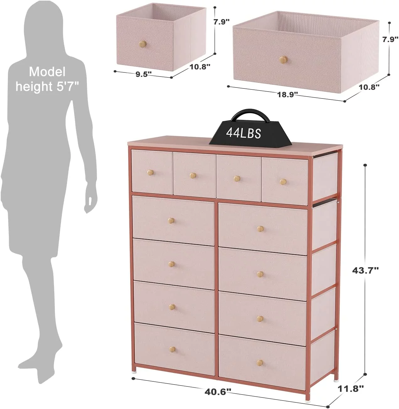 Pink Dresser for Girls Bedroom with 12 Drawers Girls Dressers for Bedroom Pink Chest of Drawers with Wood Top, Metal Frame, Tall Dressers for Bedroom, Closet, Nursery, Living Room Pink