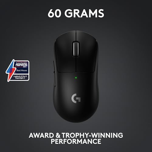 Logitech G PRO X Superlight 2 DEX Wireless Gaming Mouse, 60g pro-Grade Right-Handed Mouse with 5 programmable Buttons, USB-C Charging, 44k DPI Sensor, up to 8 kHz Polling for PC/Mac - White