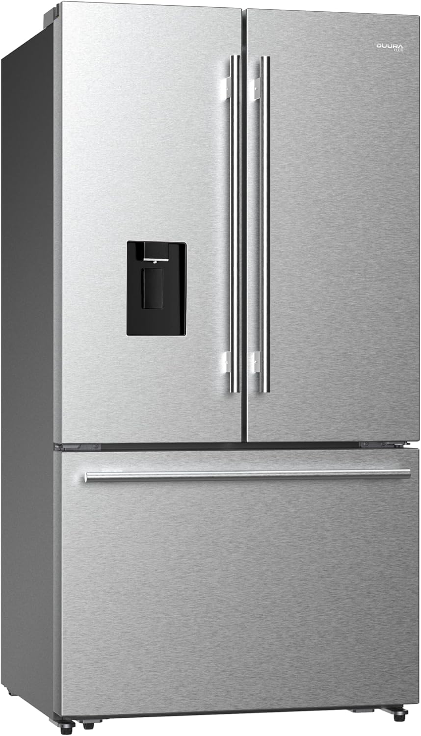 DE210FDBMDSS Refrigerator Built in with French Doors Adjustable Glass Shelves Dual Drawer Bottom Freezer with Ice Maker, LED Interior Light and Stainless Steel Exterior, 36-Inch, Metallic