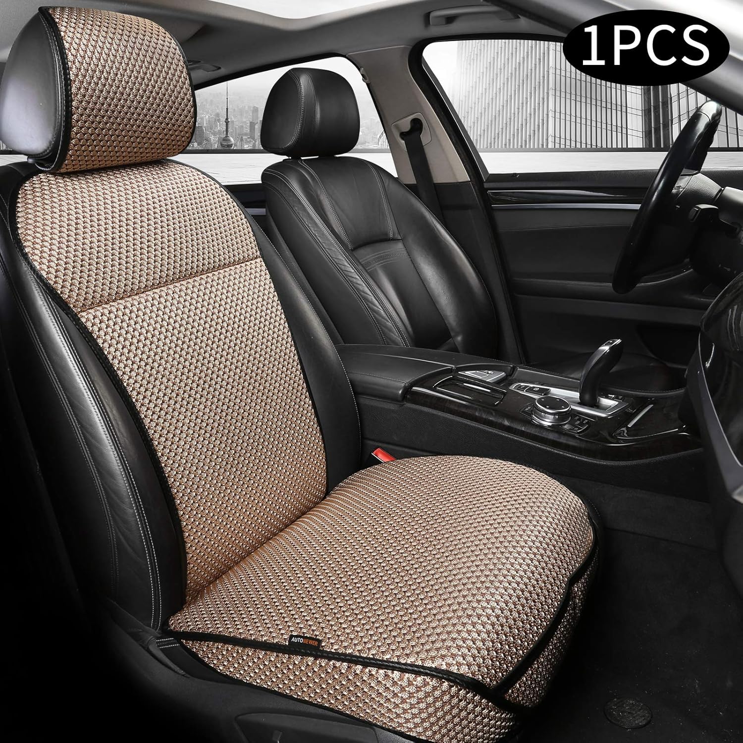 Auto Newer Luxury Breathable Car Seat Cover Fit Four Seasons, Universal Front of Car Seat Cushions, Bottom Seat Covers of Full Wrapped Edge ,Universal Fit for 95% Cars,SUV,Pickup,Van(Beige，2PCS)