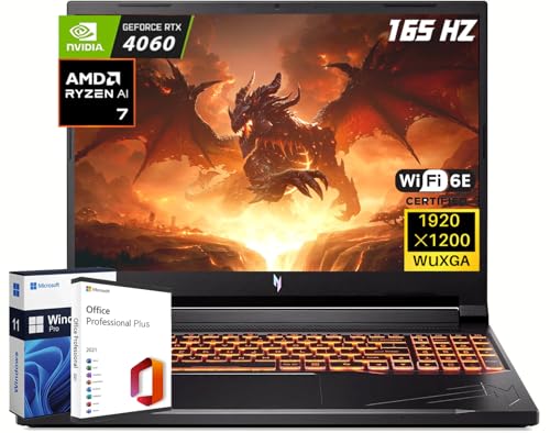 acer Nitro V 16 Gaming Laptop, AMD Ryzen 7 8845HS Octa-Core, NVIDIA GeForce RTX 4060 Laptop, 64GB DDR5 RAM, 4TB SSD, 16" WUXGA 165Hz, Wi-Fi 6E, Backlit KB, with Lifetime Office Pro & Windows 11 Pro