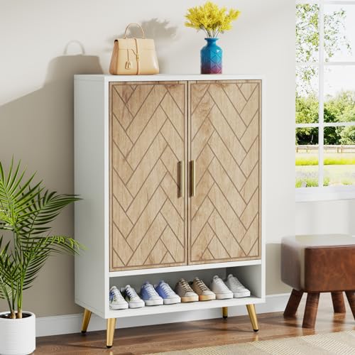 Tribesigns Shoe Cabinet with Doors, 6-Tier 24 Pairs Shoe Storage Cabinet for Entryway, Wooden Entryway Shoe Cabinet with Adjustable Shelves for Living Room, Bedroom (Brown)