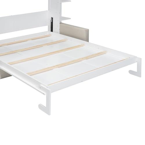 Polibi Queen Size Murphy Bed - Multi-Functional Wall Bed with Sofa Cushion, Folds into Cabinet, Ideal for Guest Room/Home Office/Gym, Gray