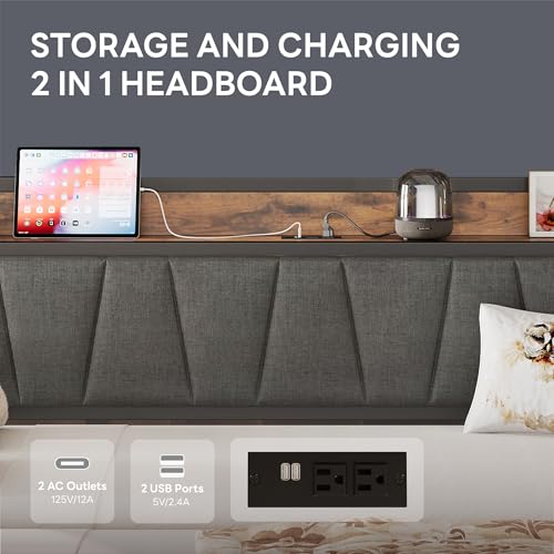 LIKIMIO Daybed with Trundle Bed, Twin Bed Frame with Storage Headboard and Charging Station, Sofa Day Bed with Strong Supports for Living Room, Bedroom, and Guest Room, Grey