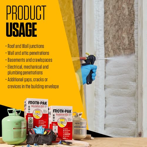Froth-Pak 650 Spray Foam Insulation, 30 ft Hose. Low GWP Formula. Insulates Cavities, Penetrations & Gaps Up to 2" Thick. Yields Up to 650 Board ft. Two Component, Polyurethane, Closed Cell