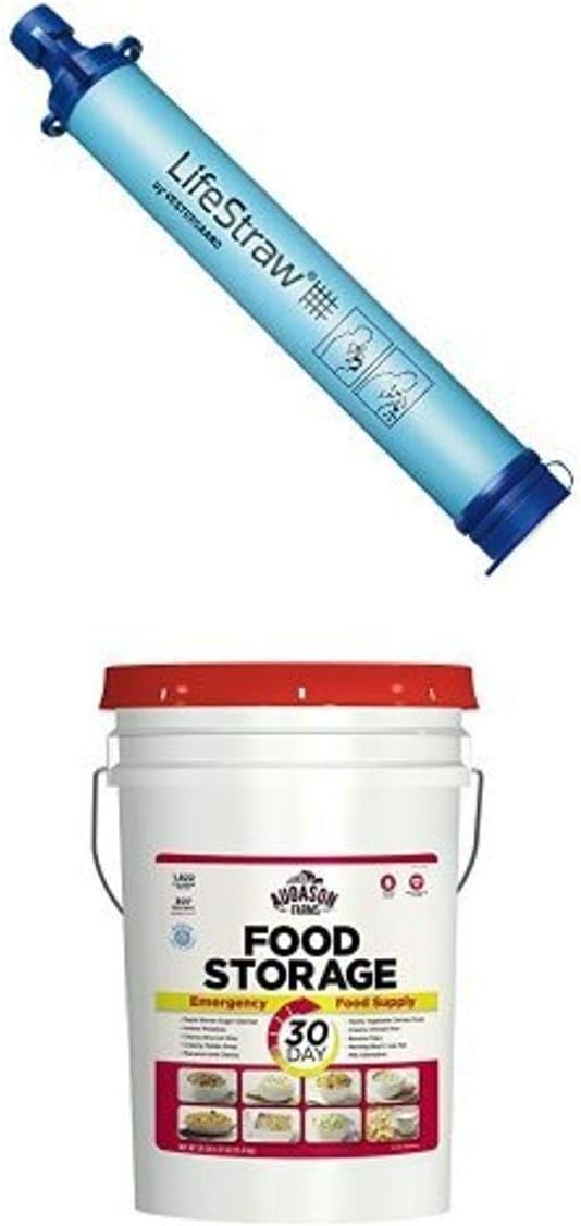 LifeStraw Personal Water Filter with Augason Farms 30-Day Emergency Food Storage Supply Pail