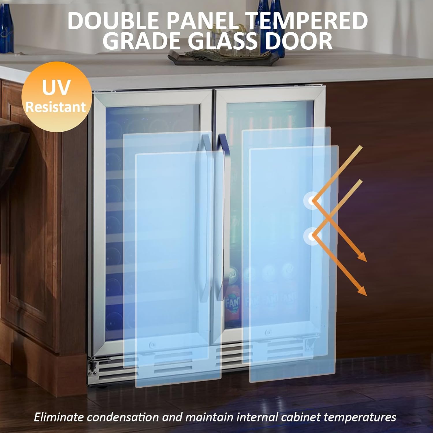 Wine and Beverage Refrigerator, 30 Inch Dual Zone Wine Cooler Refrigerator Wine Fridge with Digital Temperature Control Safety Locks LED Light, Hold 33 Bottles and 100 Cans, Built-In or Freestanding