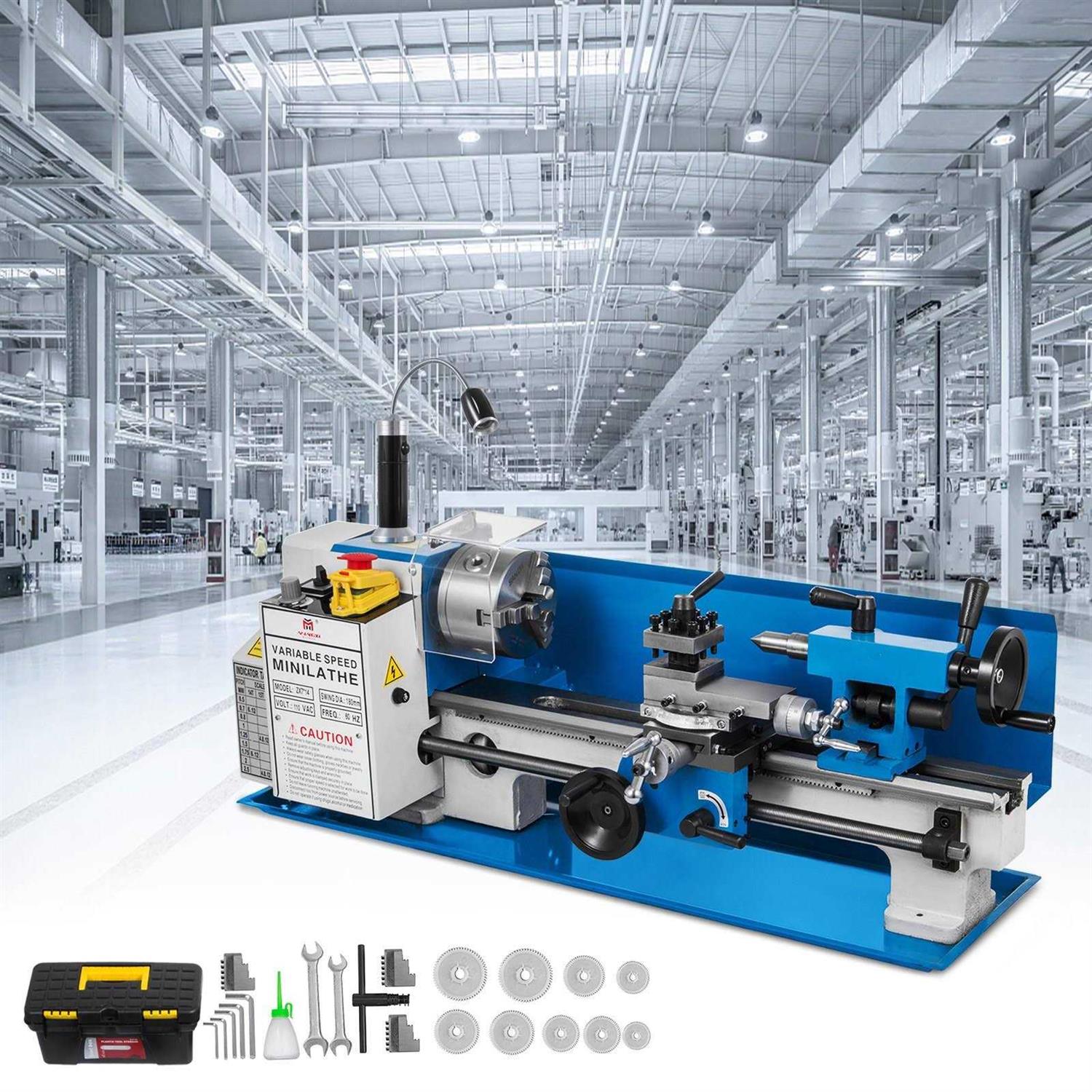 VEVOR Metal Lathe 7x14inch Precision Bench Top Mini Metal Lathe 550W Precision Metal Lathe Variable Speed 50-2500 Rpm Nylon Gear with a Movable Lamp - Shop Hardware Tools Online Store