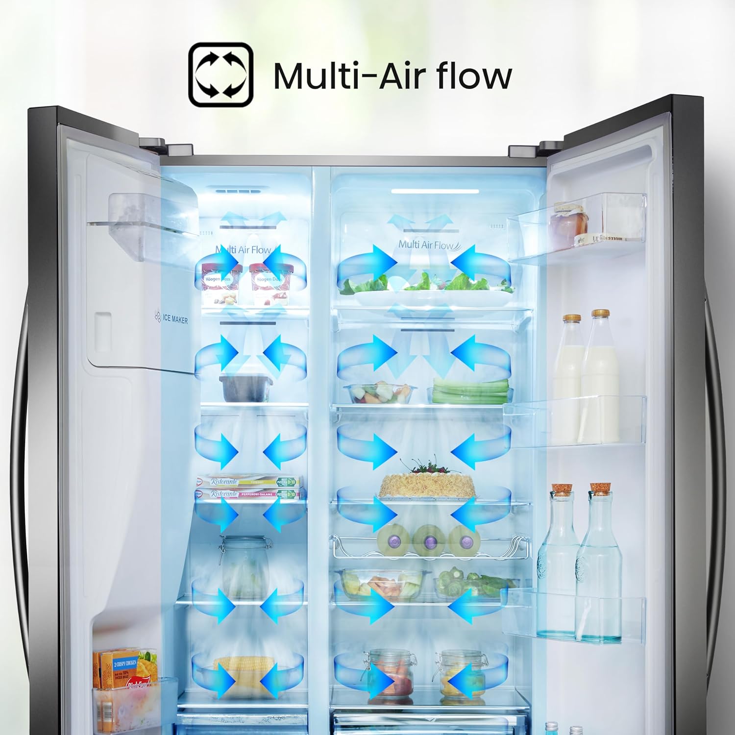 Hisense RS694N4ICE Freestanding American Side-by-Side Fridge Freezer - Total No Frost - Plumbed Water and Ice Dispenser - 562 liters - Stainless Steel - E Rated [Energy Class E]