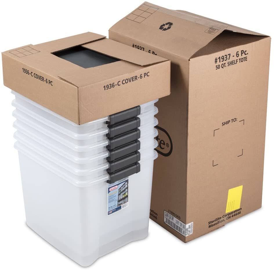 Sterilite 50 Quart Storage Clear Base Stackable Latching ShelfTote (18 Pack)