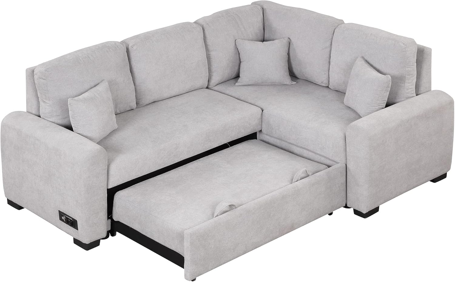 LUMISOL 87.4" L-Shape Sectional Sofa with USB Charging Port and Plug Outlet, Pull-Out Sofa Bed with 3 Pillows for Living Room Small Apartment, Grey