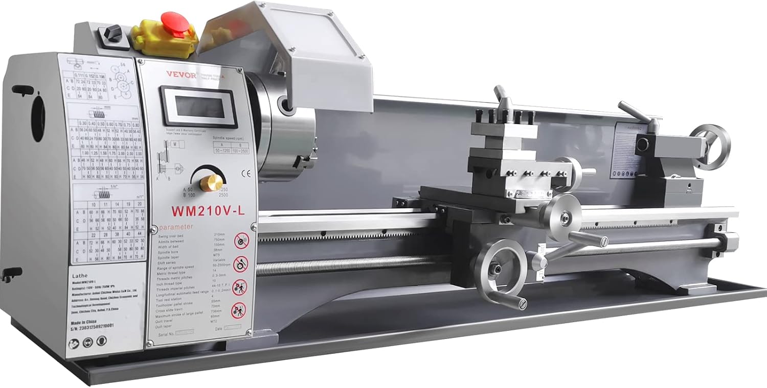 VEVOR Metal Lathe Machine, 8.3'' x 29.5'', Precision Benchtop Power Metal Lathe, 0-2500 RPM Continuously Variable Speed, 750W Brushless Motor Metal Gears, with Tool Box for Processing Precision Parts