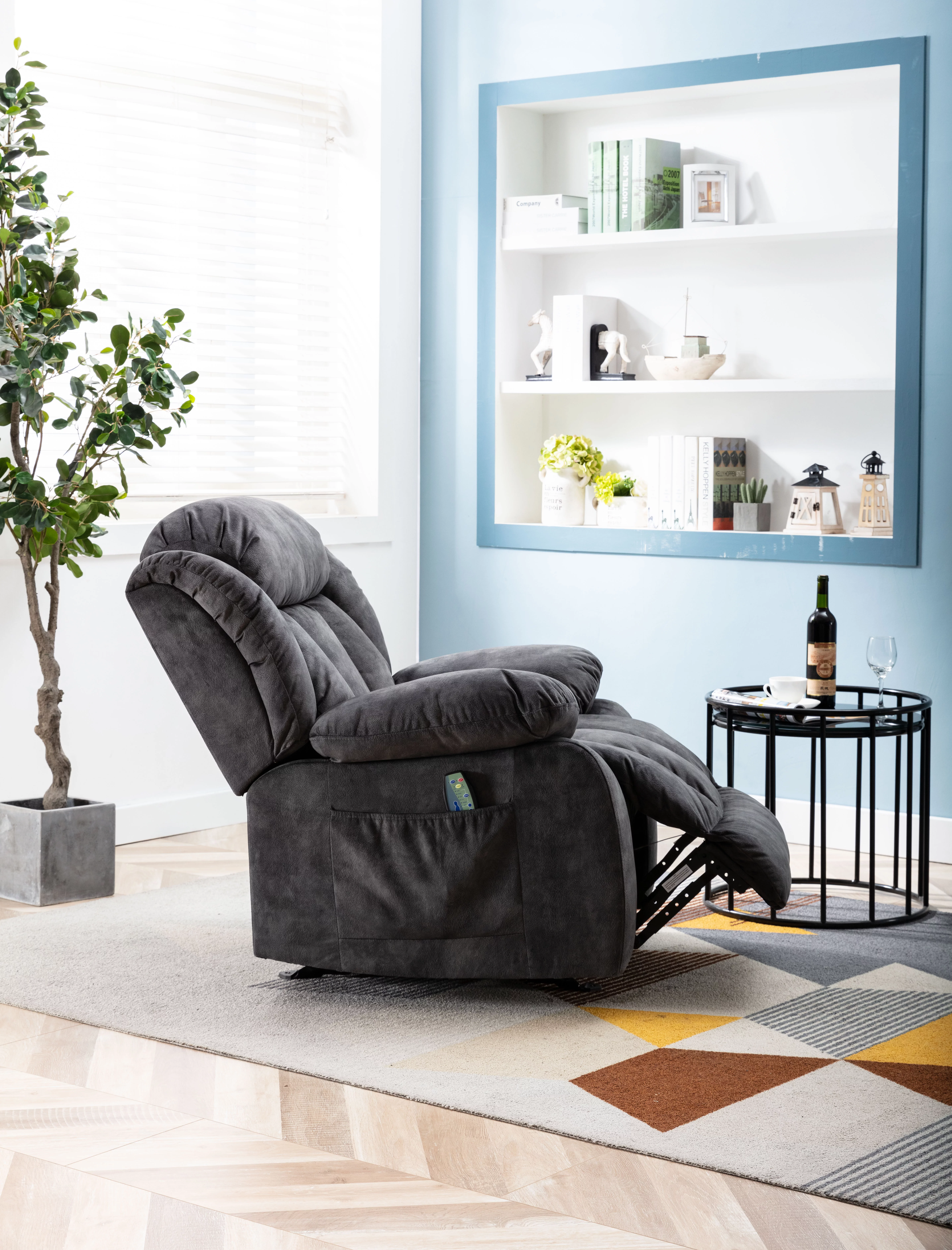 Massage Rocker Recliner with Heat and Vibration, Manual Rocking Recliner Chair with Vibrating Massage, Comfy Padded Overstuffed Recliner Soft Fabric Heated Recliner (Grey)