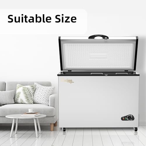 Bodacious 10 Cu Ft Deep Freezer - Chest Freezer with Removable Basket and Adjustable Thermostat - Top Open Door Compact Freezer Energy Saving Quiet for Garage, Kitchen, Office, Bar