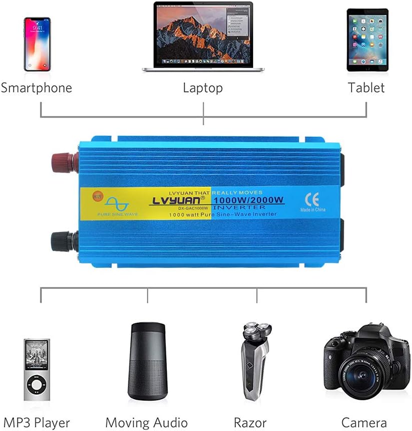 LVYUAN Pure Sine Wave Inverter 3000 Watt Inverter 12V to 110V DC to AC with Remote Controller, LCD Display 4 AC Sockets and 4 USB Ports for Car Truck Solar Power (3000W with Remote Controller)