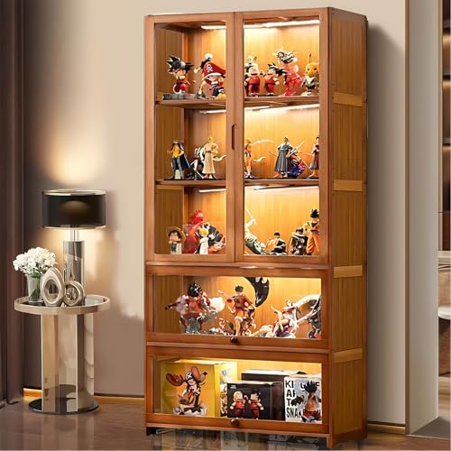 5 Tier Curio Display Cabinet with Acrylic Glass Door, Large Capacity Storage Cabinet Collectibles Toy Organizers Rack & Display Shelf, Kids Bookshelf and Bookcase for Playroom, Bedroom…