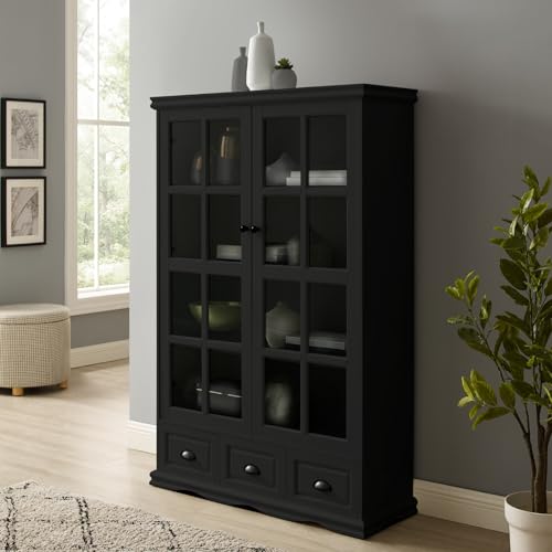 Curio Cabinet, Curio Display Cabinet with Adjustable Shelf, Storage Cabinet with Tempered Glass Doors for for Living Room, Kitchen, Office, Bedroom, Entryway (White)